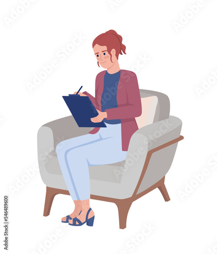 Psychologist with clipboard semi flat color vector character. Editable figure. Full body person on white. Specialist simple cartoon style illustration for web graphic design and animation