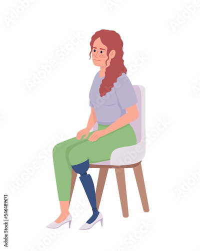 Young woman with leg prosthesis semi flat color vector character. Editable figure. Full body person on white. Disability simple cartoon style illustration for web graphic design and animation