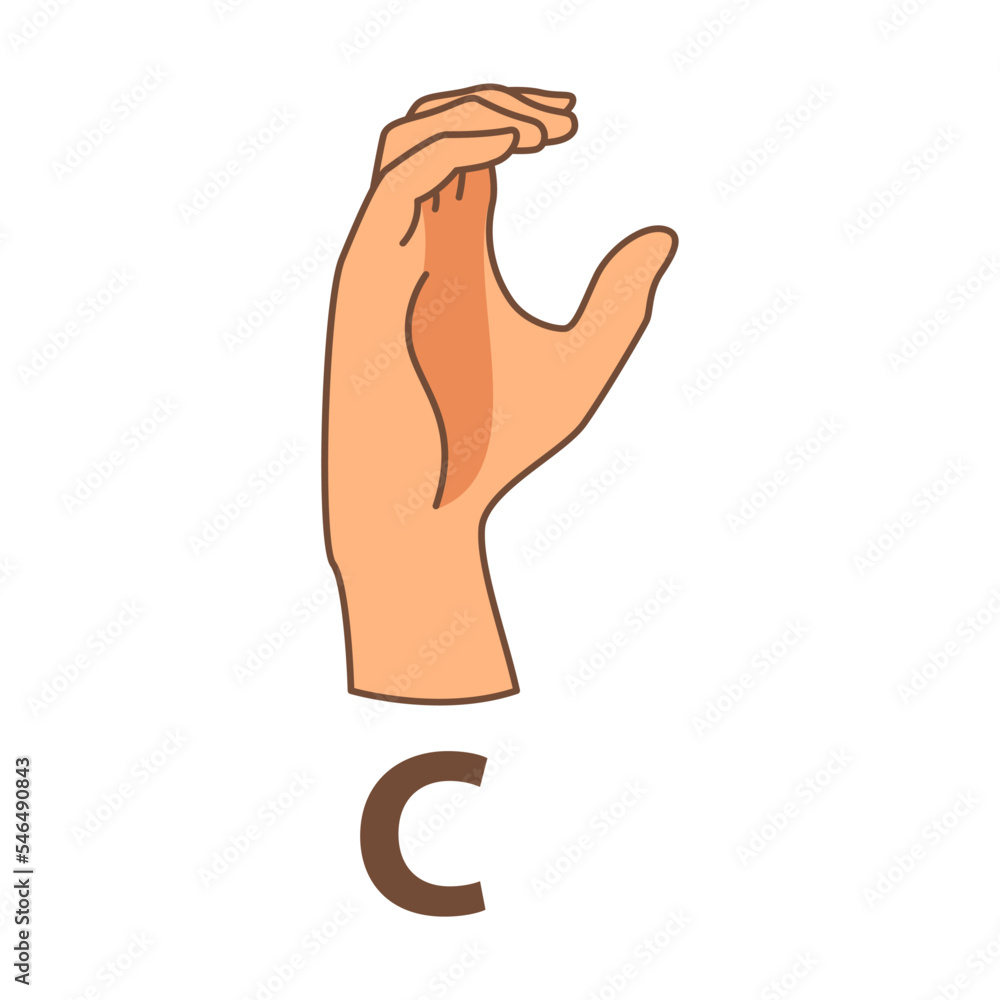 Hand showing letter C, sign language alphabet vector illustration