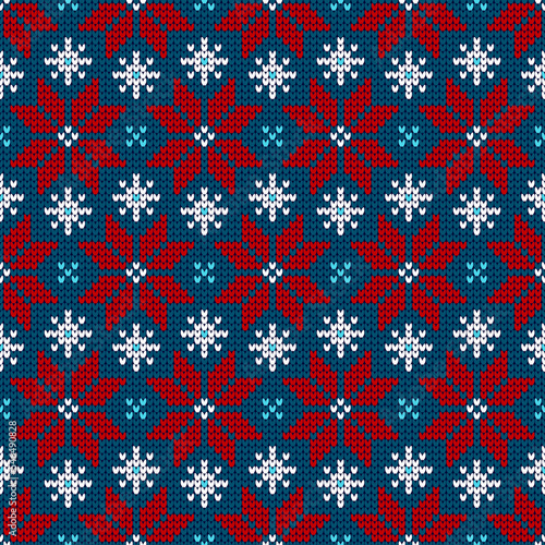 Endlosmuster Strick Kleine Weihnachtssterne Dunkelrot Blau Weiß
