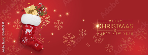 Happy new year and Christmas vector illustration. Golden confetti and glitter festive backroung