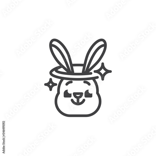Smiling rabbit face with halo emoticon line icon