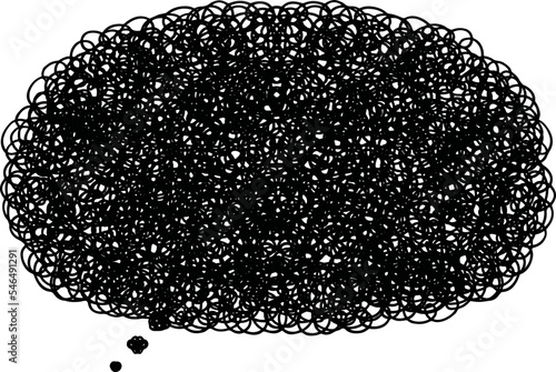 深くモヤモヤぐるぐるした吹き出し素材　横長　モノクロ