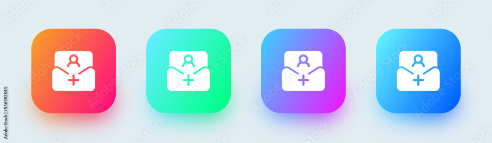 Invite solid icon in square gradient colors. Request signs vector illustration. Invite solid icon in square gradient colors. Request signs vector illustration.