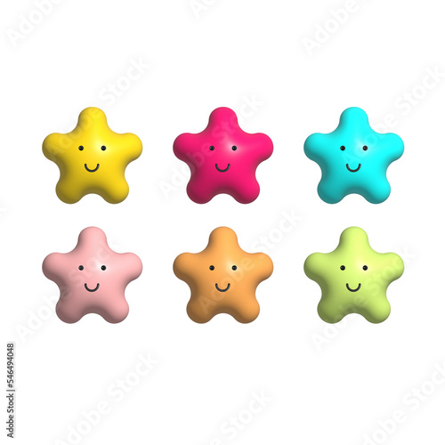 Set of colorful stars. Collection of realistic 3D multicolored vector star shapes on transparent background