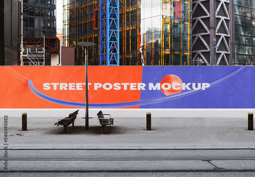 Street Outdoor Hoarding Poster City Mockup Stock Template | Adobe Stock