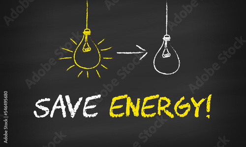 Save Energy. Turn off the bulb. Chalkboard Design.