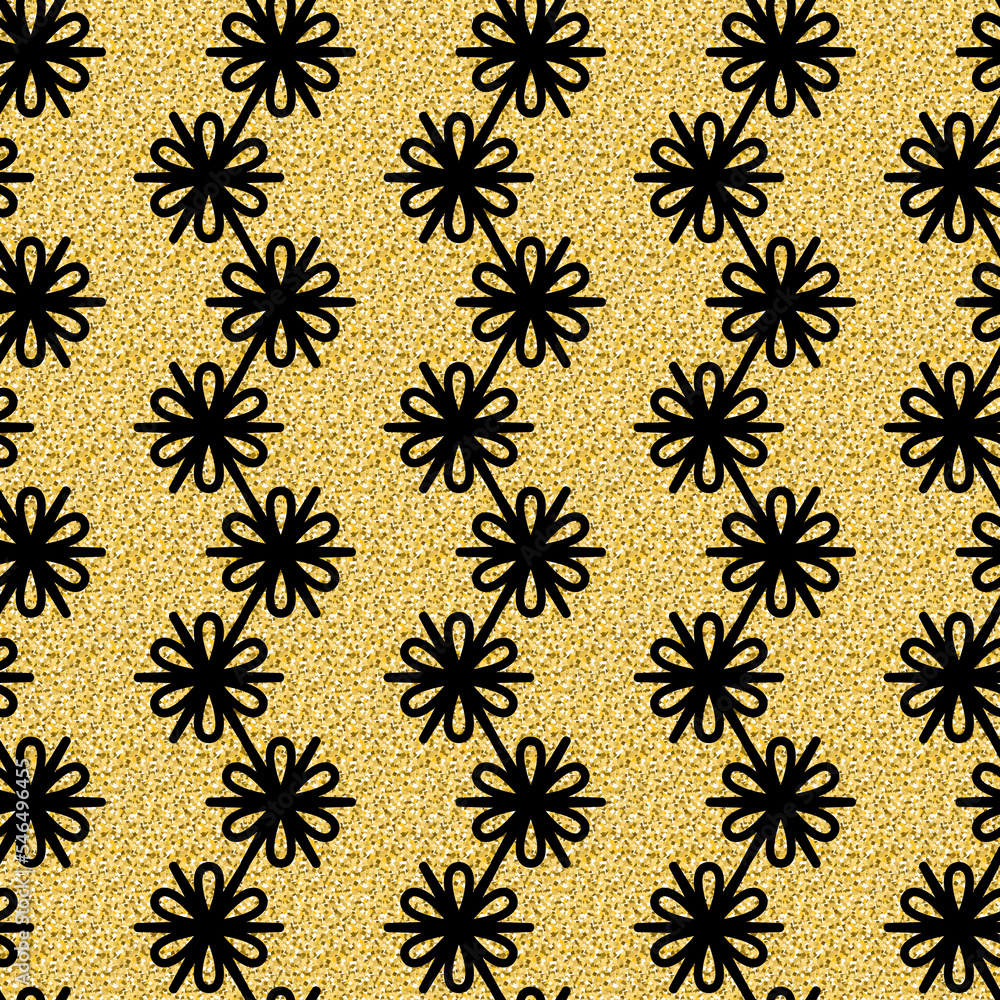 Golden black flower garland, fantasy flower perfecting shimmer seamless pattern for textile and design Golden black flower garland, fantasy flower perfecting shimmer seamless pattern for textile and design