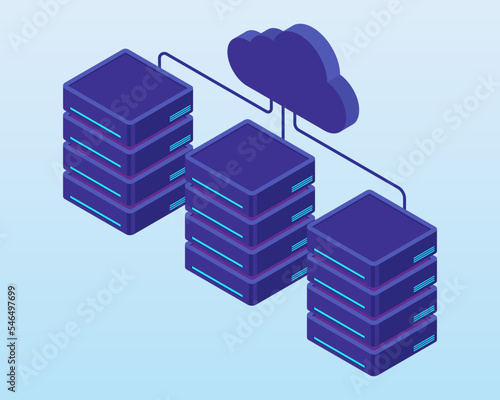 Isometric Data transmission technology and data protection services, local servers connected to cloud servers.