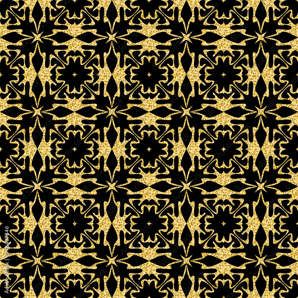 Arabic glitter pattern in gold on black background, seamless pattern shimmer sparkling background for design Arabic glitter pattern in gold on black background, seamless pattern shimmer sparkling background for design