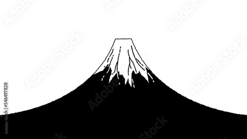 線画の富士山の風景イラスト 年賀状素材