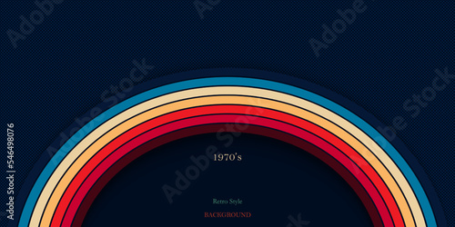Fotografie, Obraz Retro style background with rainbow curved lines colorful and dark navy vintage