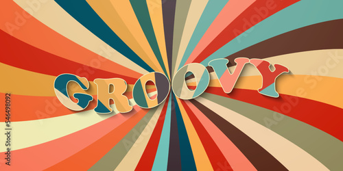 Abstract colorful background retro style with sunburst and groovy text effect