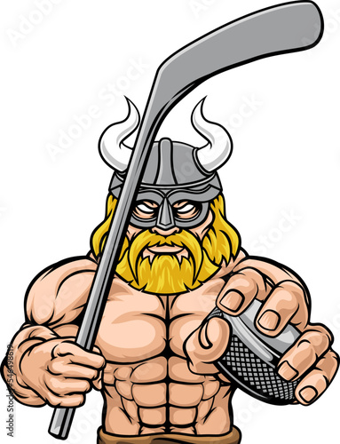 A viking man ice hockey sports team cartoon mascot