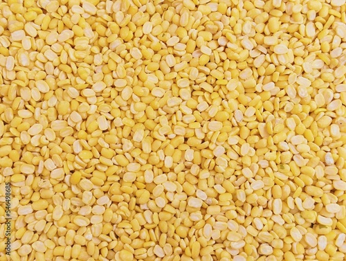 Skinned and split green gram yellow moong dal lentils mung beans pulse food sabatmoong mungpea peeled without husk splitmung skin removed moongdaal closeup view image stock photo photo