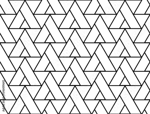 Black large and small overlayed triangle shapes in a repeating geometric line pattern, PNG transparent background