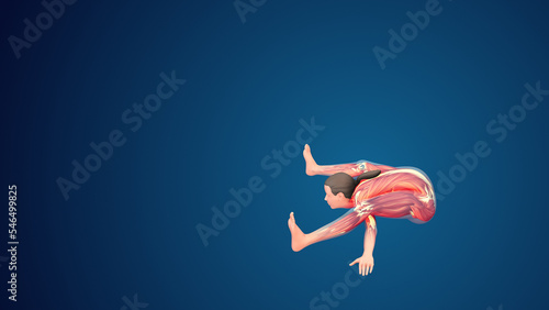 3D human Kurmasana or Turtle yoga pose on blue background
