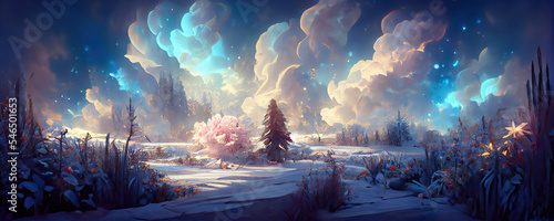 christmas winter landscape backgroundbackground with glowing lights as panorama header