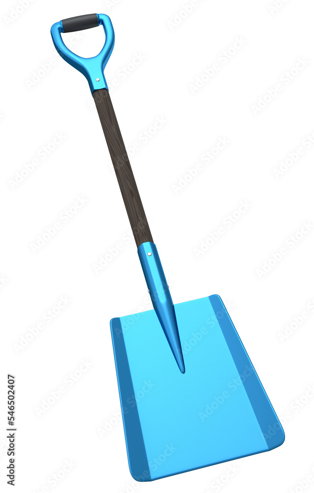Garden shovel with wooden handle on white background, summer camping concept Garden shovel with wooden handle on white background, summer camping concept