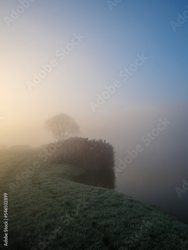 Sunrise in a foggy landscape