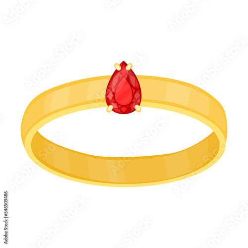 gold ring with red ruby jewelry vector illustration. Gold, silver, pearl jewellery. Stone or diamond rings, earrings, pendants, bracelets