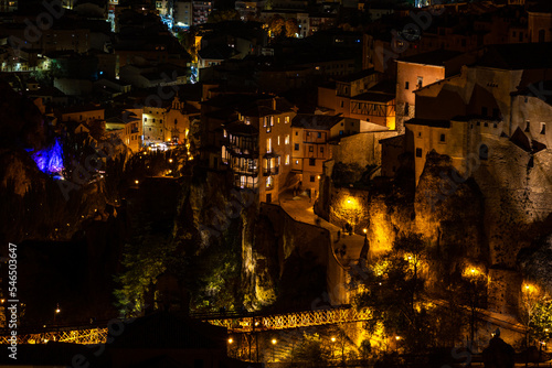 Vista nocturna de la ciudad de Cuenca desde mirador, España photo