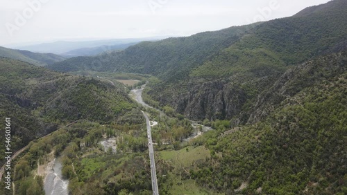 Aerial view of Struma River passing through the Kresna Gorge, Bulgaria photo