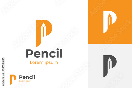 Modern creative Pencil logo with initial letter P logo icon design for education school logo element