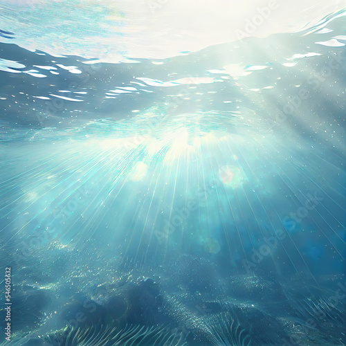 underwater sun rays, ocean water as background 