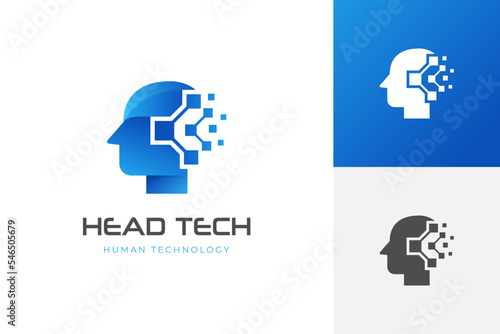 Human technology or human digital, head tech icon symbol, robot tech logo design