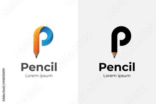 Modern creative Pencil logo with initial letter P logo icon design for education school logo element