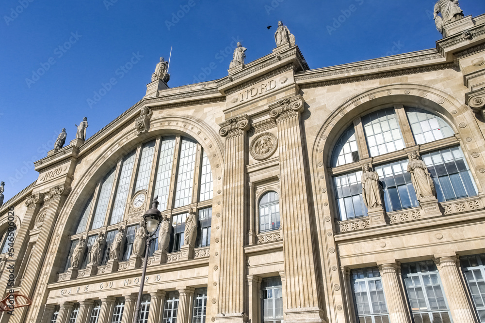 Paris, the Gare du Nord, facade of the train station in the center
