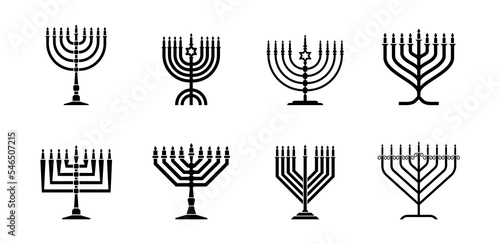 Bundle silhouette Hanukkah menorah icons for Jewish festival of lights vector illustration