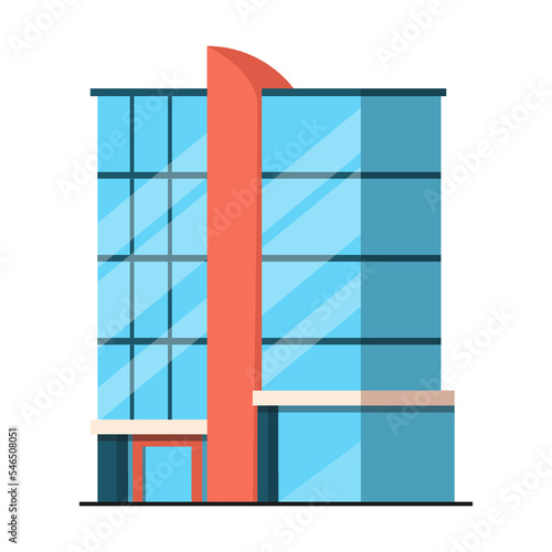 glass four story building with foyer, Office or apartment, vector illustration. Skyscraper as element of modern city for urban landscape