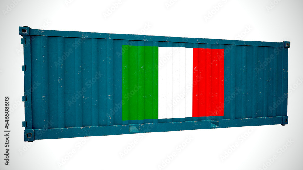 Isolated 3d rendering shipping sea cargo container textured with National Flag of Italy. Isolated 3d rendering shipping sea cargo container textured with National Flag of Italy.