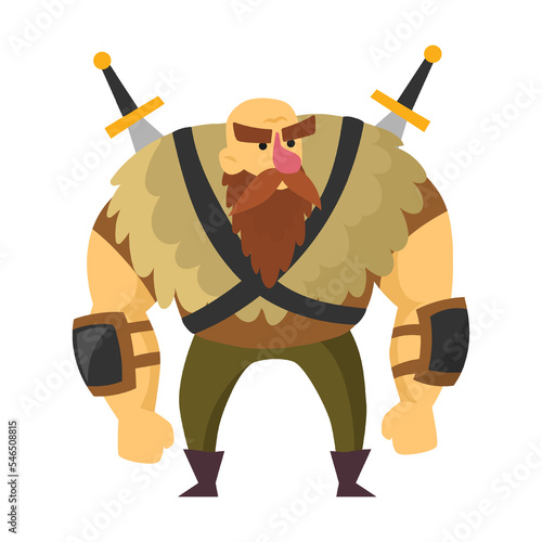 Giant Computer games heroe cartoon vector illustration. Viking, warrior, orc and other monsters in pose and emotion. Character combined with animal