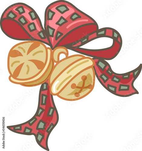 Christmas jingle bells with red ribbon on white background.