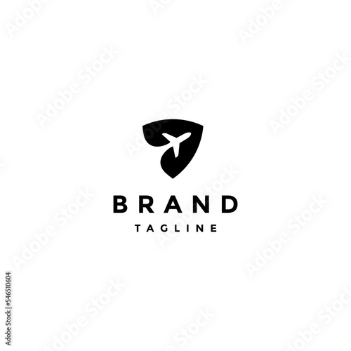Airplane Silhouette In Triangle Icon Design. Triangle Symbol With Airplane Silhouette Inside Logo Design.