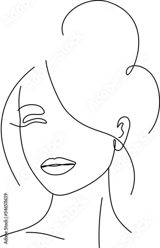 Line art trendy portrait of beautiful woman