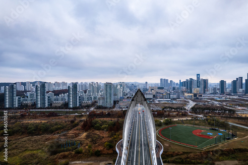 Aerial view of Sejong City during a cloudy day, South Korea photo