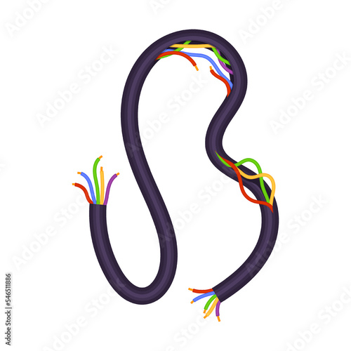 Damaged electrical wire. Vector illustration of broken circuit cable cord. Cartoon short pieces of torn copper power wires