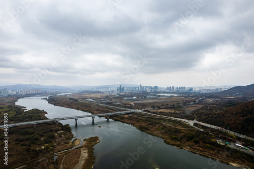 Aerial view of Sejong City during a cloudy day, South Korea