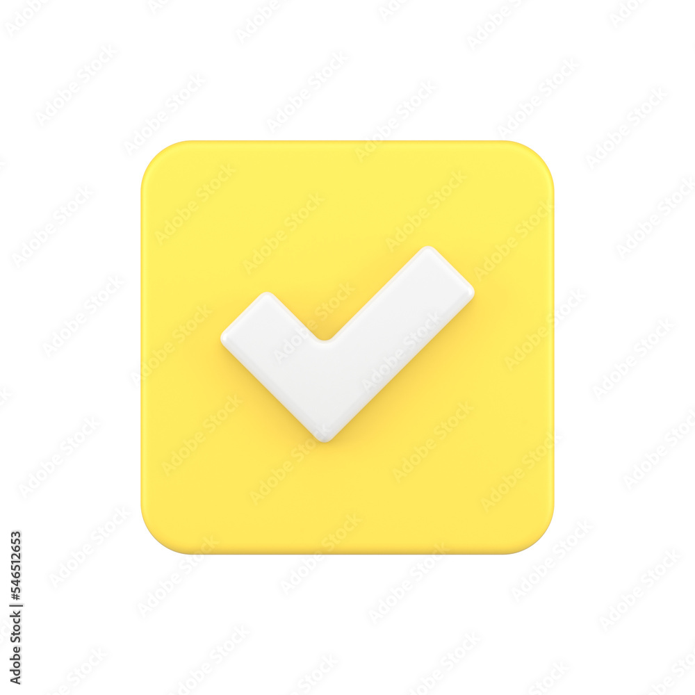 Glossy yellow positive vote button with checkmark accept complete task badge 3d icon realistic Glossy yellow positive vote button with checkmark accept complete task badge 3d icon realistic