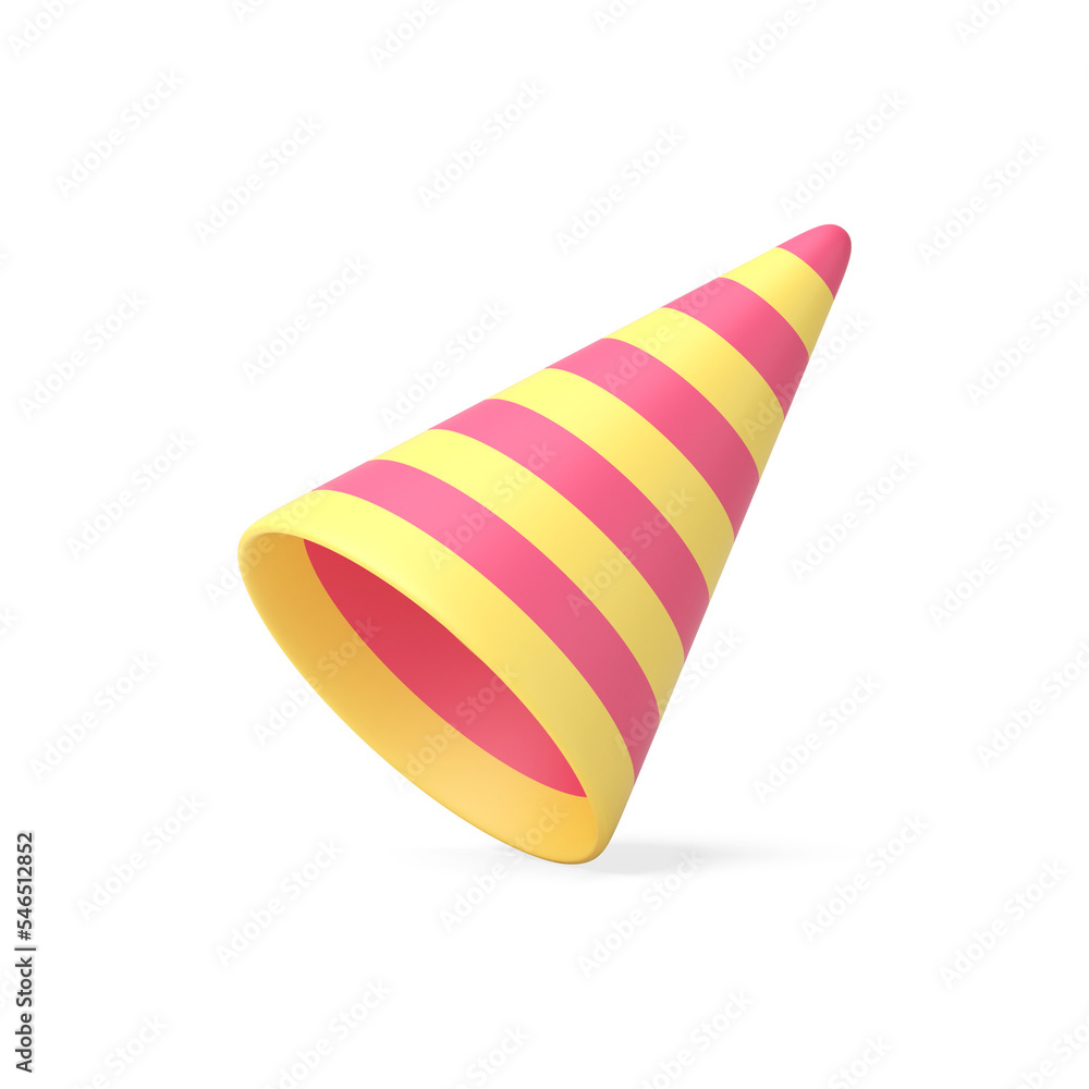 Striped cone hat birthday festive celebration headdress accessory realistic 3d icon