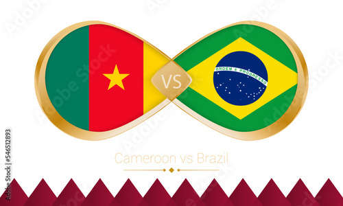 Cameroon versus Brazil golden icon for Football 2022 match.