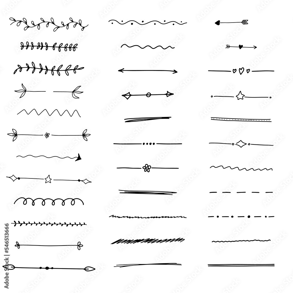 Set of doodle line borders, doodles,dividers and design elements.Sketch underlines of different shapes.