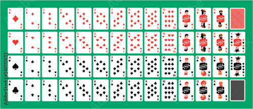 Poker set with isolated cards on green background. Playing Cards Deck Full Complete