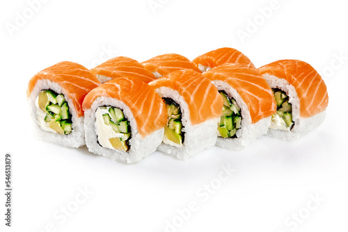 Philadelphia sushi rolls with smoked salmon, cream cheese, cucumbers and avocado