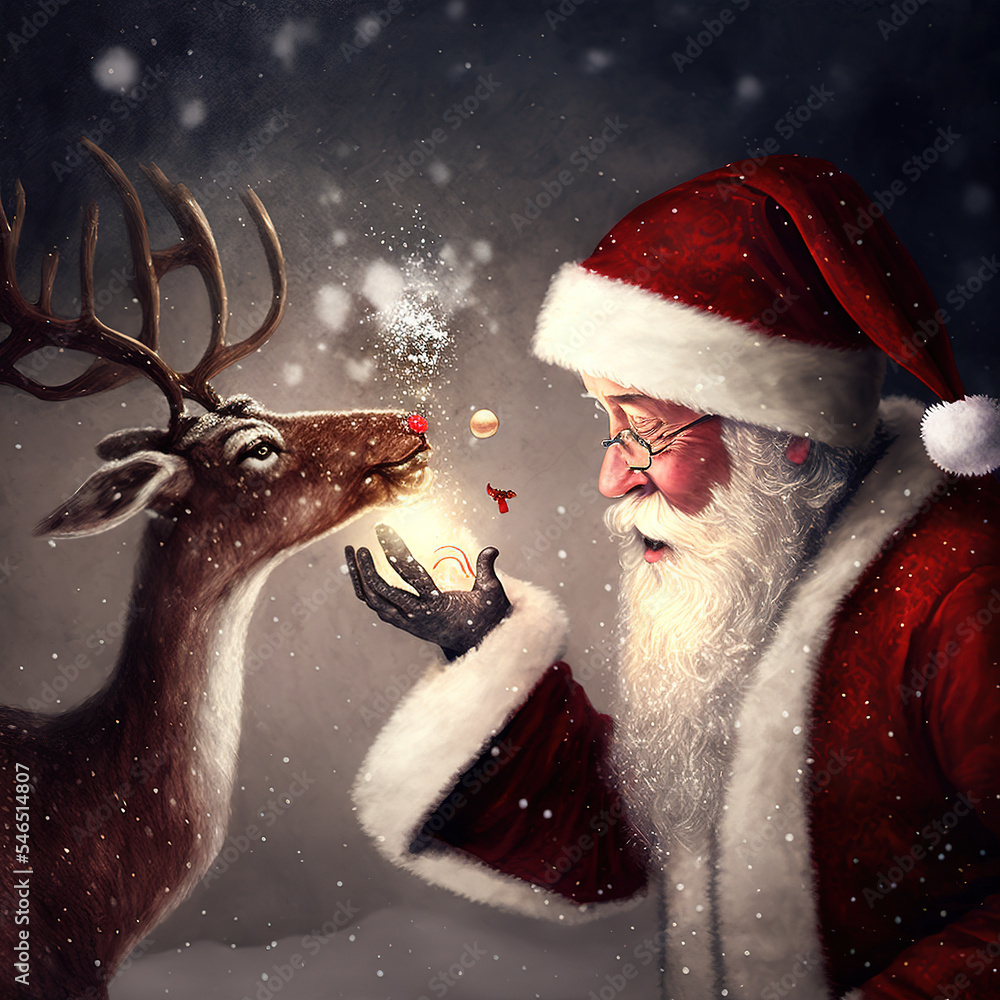 Santa Claus and Rudolph the red nosed reindeer Stock Illustration