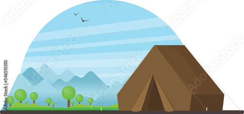 Vector vintage background with forest, mountains and hills